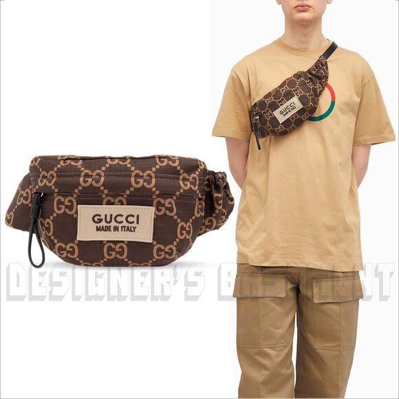 GUCCI beige & brown RIPSTOP nylon GG zip Crossbody Waist Fanny belt Pack BUM bag